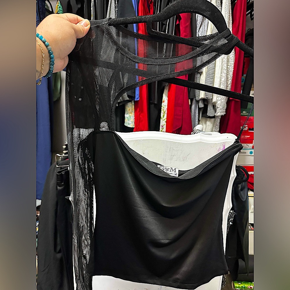 G&M Boutique➰ One shoulder Black Mesh Top.